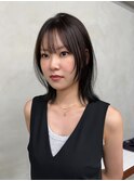グレージュ韓国ミディアムボブレイヤーウルフボブレイヤーカット