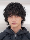 難波シャドウパーマメンズマッシュウルフカット波巻きパーマ色気