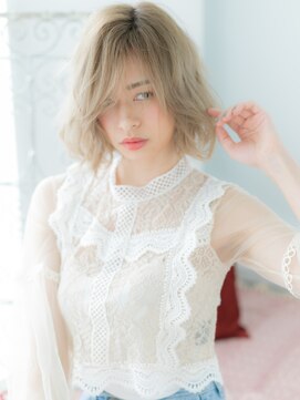 アルバハナレ 横浜(αlba HANARE) 関内/髪質改善/ホワイトブロンド×大人ウェーブミディアムn