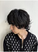 無造作ニュアンスマッシュウルフツーブロックパーマメンズ
