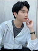 メンズショートヘア暗髪ビジネスヘアアップバング丸顔 韓国A0131