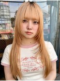 ロング　レイヤー　オレンジベージュ　ケアブリーチ
