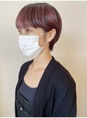 モーヴピンク × マッシュショート × 白髪ぼかしハイライト
