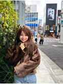 ロングレイヤー　ワンカール　前髪なし　ブラウンカラー