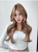 韓国ヘア レイヤーカット ミルクティーベージュ