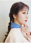 三軒茶屋_レディース_ロング_ヘアアレンジ_編み込み_ブラウン_