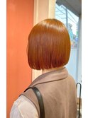 切りっぱなしボブ/オレンジカラー/ブリーチなしカラー/ちさき