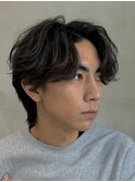 大人ゆるめニュアンスシャドウパーマメンズセンターパート渋谷