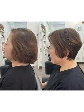 ゲイン(Gain) ショートカット白髪ぼかしダブルカラーハイライトレイヤーカット