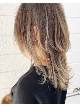 サン(SAN) バレイヤージュ/ロングウルフ/ミルクティーベージュ