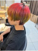 ブリーチカラー ピンクカラー シースルーマッシュ 眉毛