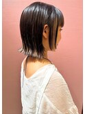 小顔にみえる☆黒髪ネビージュのワンレンボブルフ　恵比寿