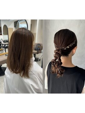 ゴールドアクセ×編み込みで華やかアレンジ