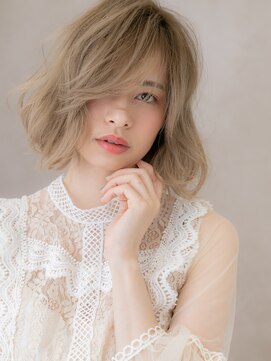 カバーヘア ブリス 志木南口駅前店(COVER HAIR bliss) ダブルカラー外国人風ホワイトブロンドゆるふわボブ10代20代W