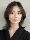 デザインカラーレイヤーカットウェットヘアオリーブベージュ白髪