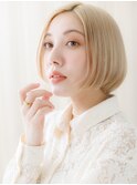 透明感金髪ハイトーンカラーワンレンショートボブZ越谷20代30代