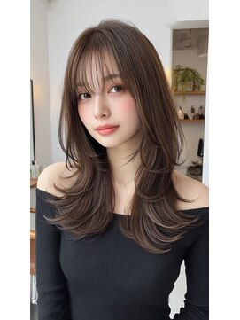 レス(Les.) ミディアムレイヤーバタフライカットハッシュカットダークグレー