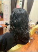 ボブパーマ赤み消しカラー顔周りカットミディアムヘアメンズヘア