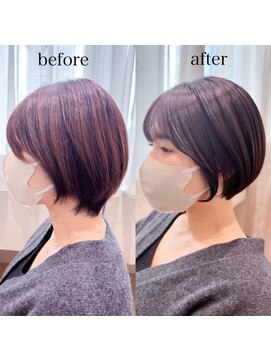 リュドール 栄(Rue D’or) サラツヤ髪暗めブラウンショートカット丸みイメージチェンジ