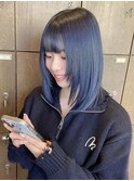 ミディアムフェイスレイヤーシャギーレイヤーブリーチブルー