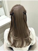 ピンクベージュロング/ハイトーンカラー