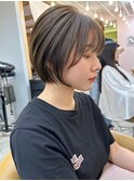 透明感無造作ボブ+ブリーチなし地毛風グレージュ/前髪[横浜]