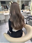 ★丸型逆三角ホワイトグレージュデジタルパーマチェリーブラウン
