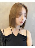 面長　切りっぱなしボブ　チョコレートブラウンM0915