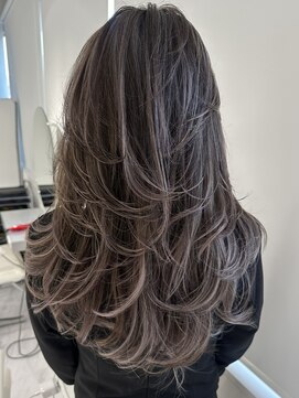 ヨロ 上野(YOLO) ハイライトカラーミルクティーベージュ海外レイヤーカット