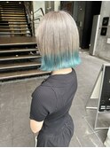 ダブルカラーシルバーターコイズブルーケアブリーチハイトーン