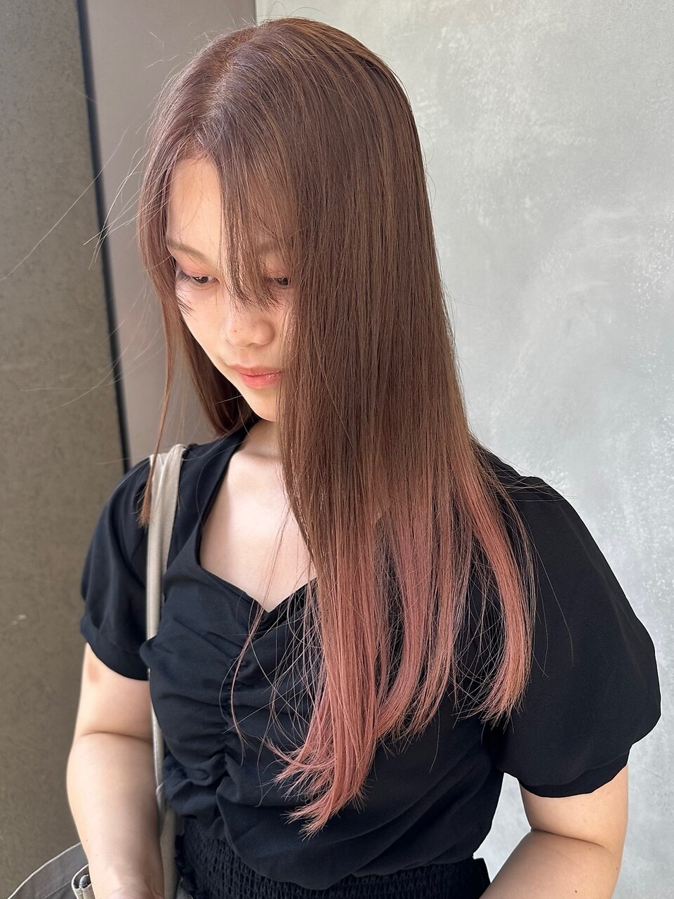 グラデーションカラー ピンク ブラウン ロング ストレート：L192402708