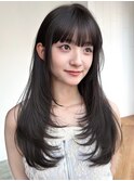 前髪カットウルフレイヤーロングダークアッシュ_F21395