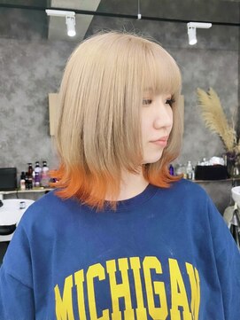 リル 溝の口(LiL) 裾カラーオレンジ/溝の口/ブリーチ/ダブルカラー/レイヤーカット