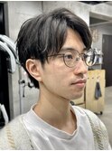 メンズ/アップバング/ツーブロックマッシュ/束感ショート波巻き