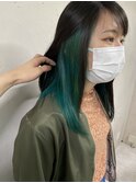 20代30代40代ストレートインナーカラーグリーンカラー