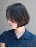 くせ毛多毛ショートボブワンレン切りっぱなし