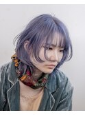 ウルフ/フェイスレイヤー/ミディアム/ダブルカラー/ブルー/豊橋