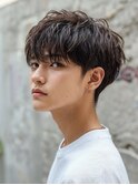 韓国マッシュ スペインカール スパイキーショートブルーブラック