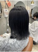 ネイビーブラック/ブルーブラック/切りっぱなしボブ/暗髪