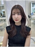 黒髪/グレーベージュ/レイヤーロング/前髪パーマ/前髪カット銀座