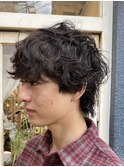 カーリーメンズパーマミディアムウルフカットくせ毛外国人風