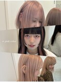 美髪シアーカラーピンクブラウンショートカット切りっぱなしボブ