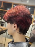 ブリーチ1回ピンクレッドデザインカラーフェザーショート辻堂