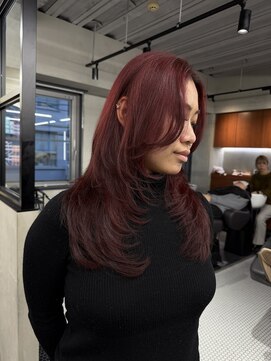 ニコ トウキョウ 渋谷(nico TOKYO) ダブルカラーチェリーレッドピンクブラウン韓国レイヤーロング