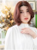 ★チェリーレッド小顔ボブウルフカットマレットヘア30代40代★1