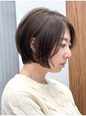 調布白髪染めレイヤーボブショートヘアアッシュグレージュカラー