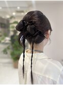 お呼ばれヘア｜水引き風カチモリヘア｜成人式ヘアセット