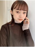 オレンジブラウン肩ハネミディアムヘア