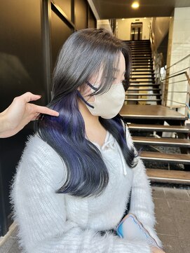 ロンド レア 天神大名店(Lond Le’a) 天神ダブルカラーケアブリーチインナーカラーブルーラベンダー