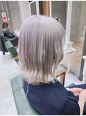 ミルクティーアッシュベージュWカラー☆ブリーチくびれセミディ
